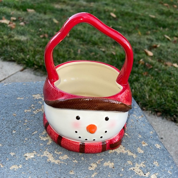 St. Nicholas Square WARM WISHES 40oz Handled Candy Bowl Figural Snowman Head - Picture 1 of 5